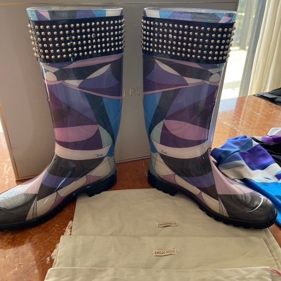 Authentic Emilio Pucci studs excellent condition rain boots - Picture 1 of 10